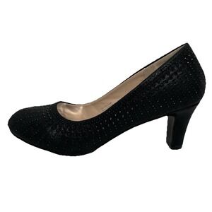 Stuart Weitzman Women's Shoes Black Glitter Crystal Pump Sz 4 Low Heel Round Toe